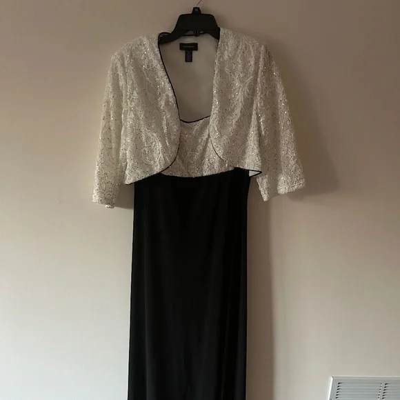 knee length dresses for ladies Long Glitter Lace Dress Mother of The Bride Jacket R&M Richards 1985